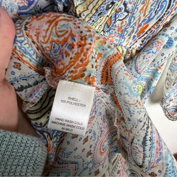 Paisley Maxi Dress blue cream sheer sz L flowy long sleeve whimsy feminine - Picture 9 of 13